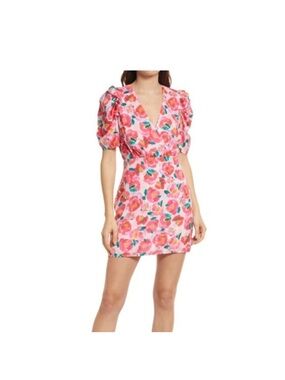 Adelyn Rae Pink Floral Puff-Sleeve Mini Dress